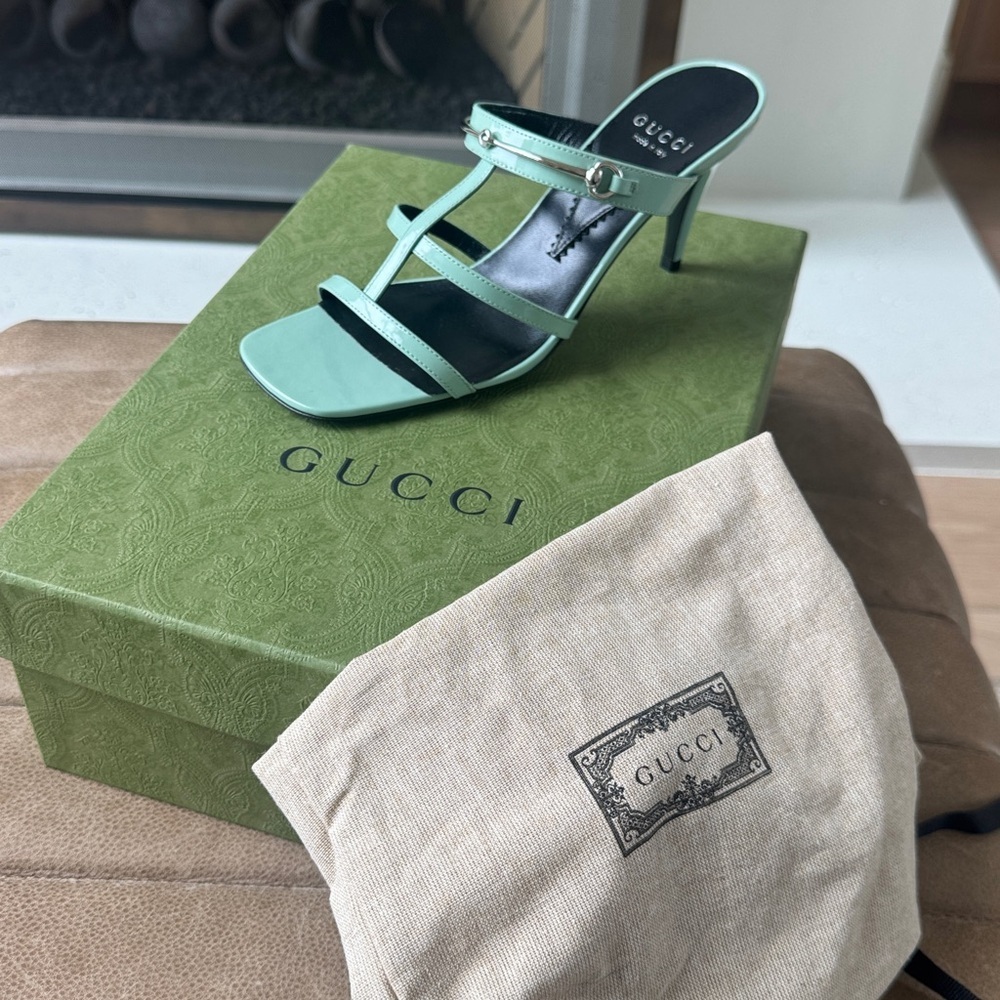 Gucci Mint Green Strappy Heel Mule